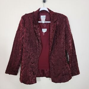 Vintage Joseph Ribkoff Womens 10/12 Burgundy Blazer and Top Set Crinkle Textured
